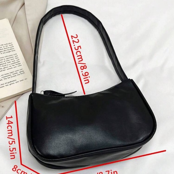 Black faux leather shoulder bag with ribbon detail | NWT | Y2K 90s vibes - Picture 4 of 5